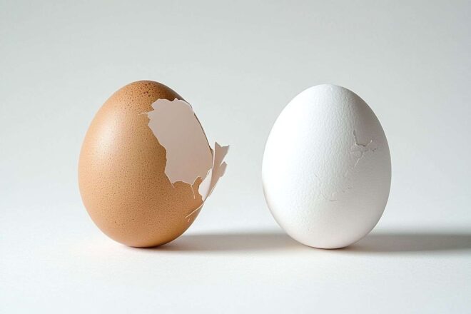 Comparaison côté à côte des coquilles d œufs blanches et brunes