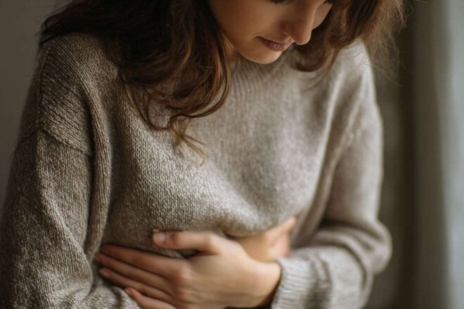 Gros plan d un jeune adulte se tenant le ventre