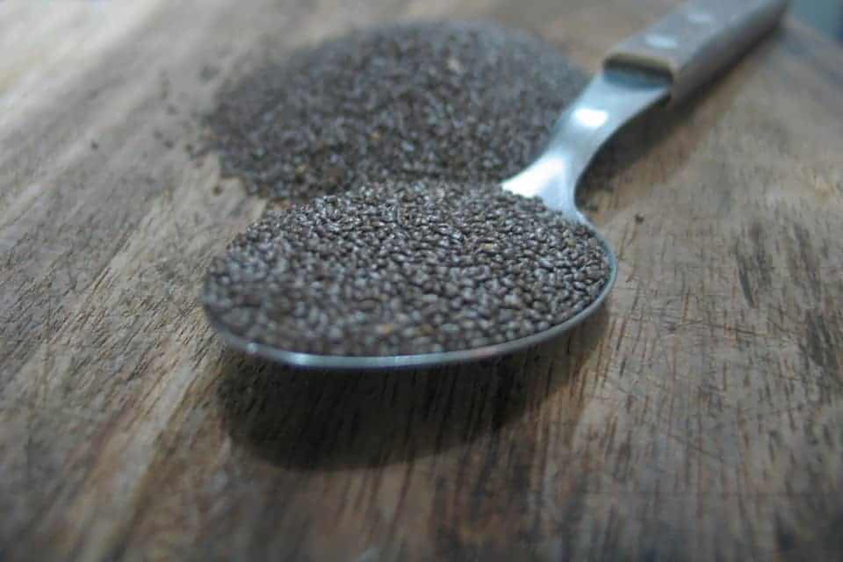 une cuillère de graines de chia noire