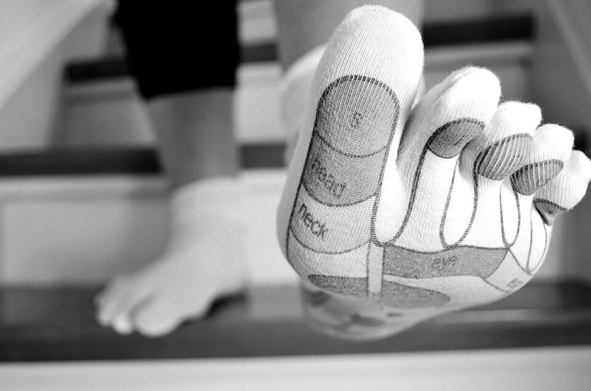 Chaussettes, pied, escalier
