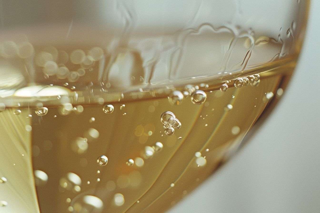 Image d'illustration. Détail de vin blanc pétillant dans une flûte élégante