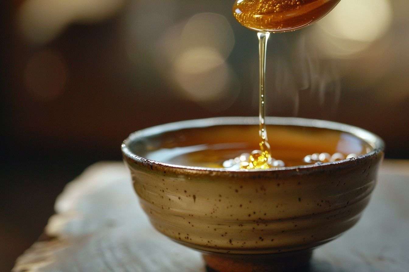 Image d'illustration. Gouttes de miel doré