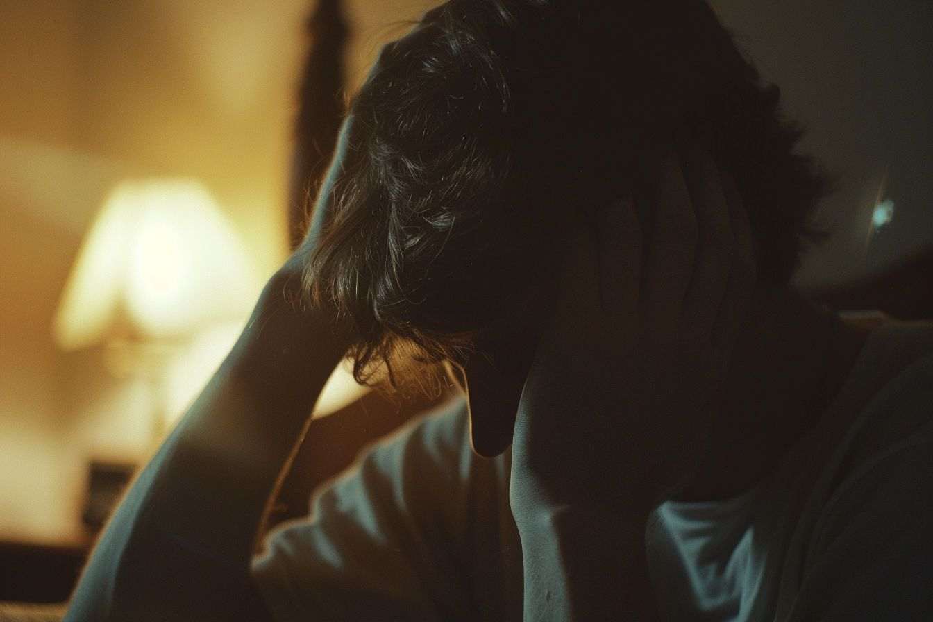 Image d'illustration. Personne tenant sa tête dans une pièce sombre