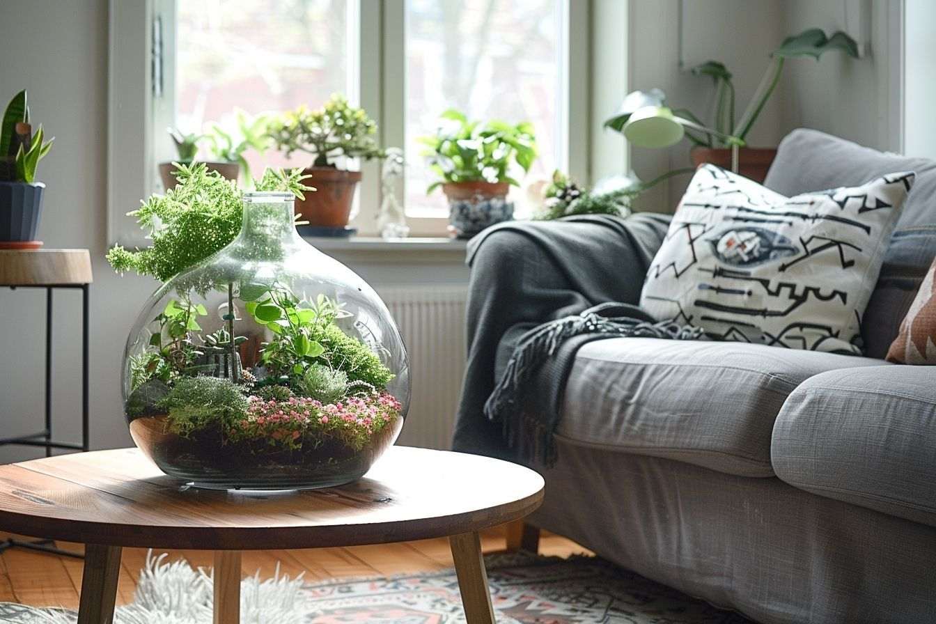 Image d'illustration. Salon confortable avec terrarium en verre