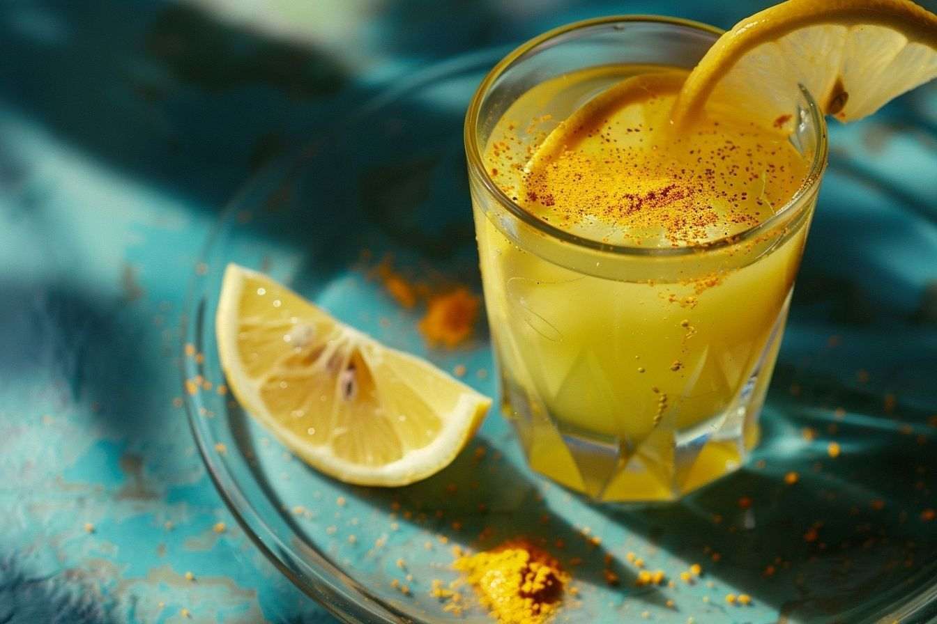 Image d'illustration. Verre d eau chaude au curcuma avec citron