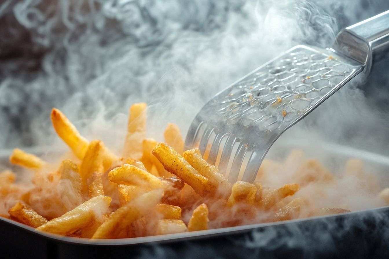 Image d'illustration. Frites croustillantes retirées d'un Airfryer.