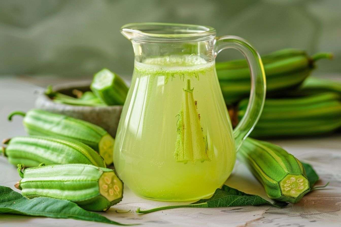 Image d'illustration. Carafe de boisson verte lisse à base de gombo (okra)