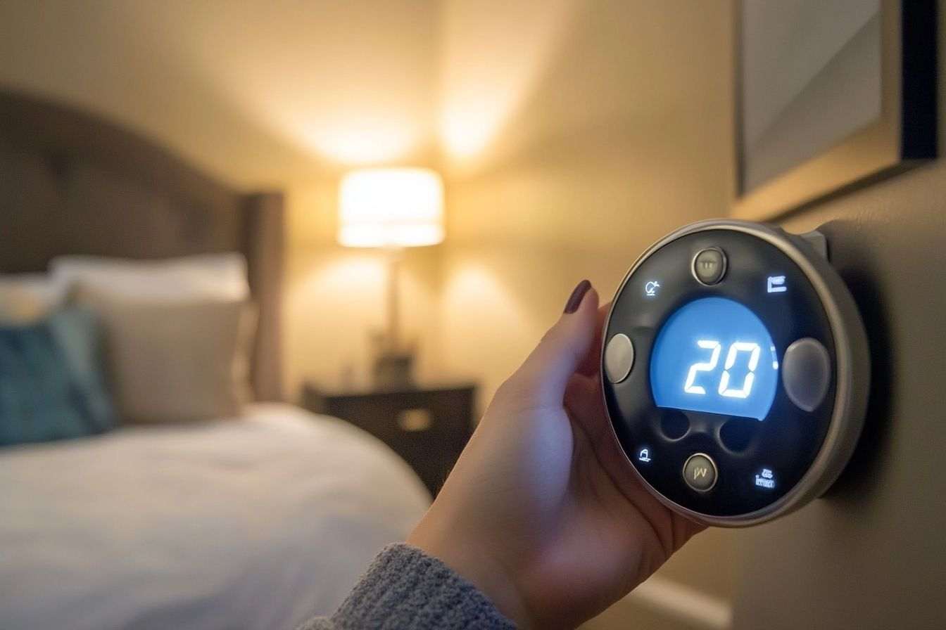Image d'illustration. Gros plan d un thermostat affichant une température confortable