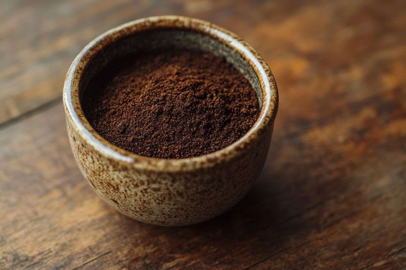 Image d'illustration. Gros plan de marc de café fraîchement infusé