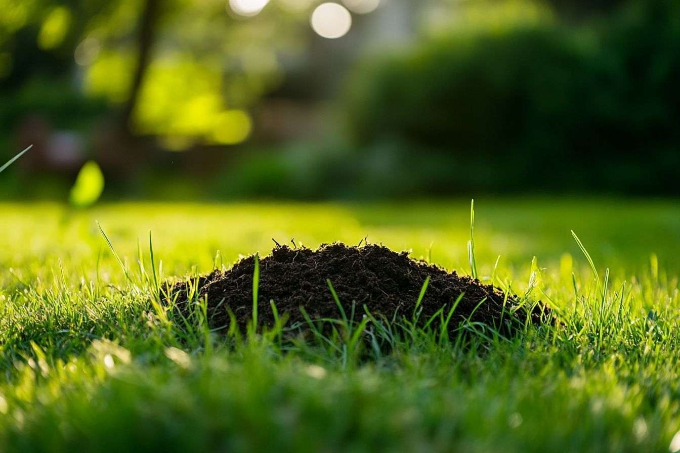 Gros plan d un monticule Élevé sur une pelouse verte luxuriante