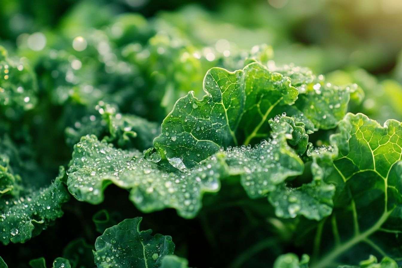 Gros plan sur des feuilles de chou frisé fraîches