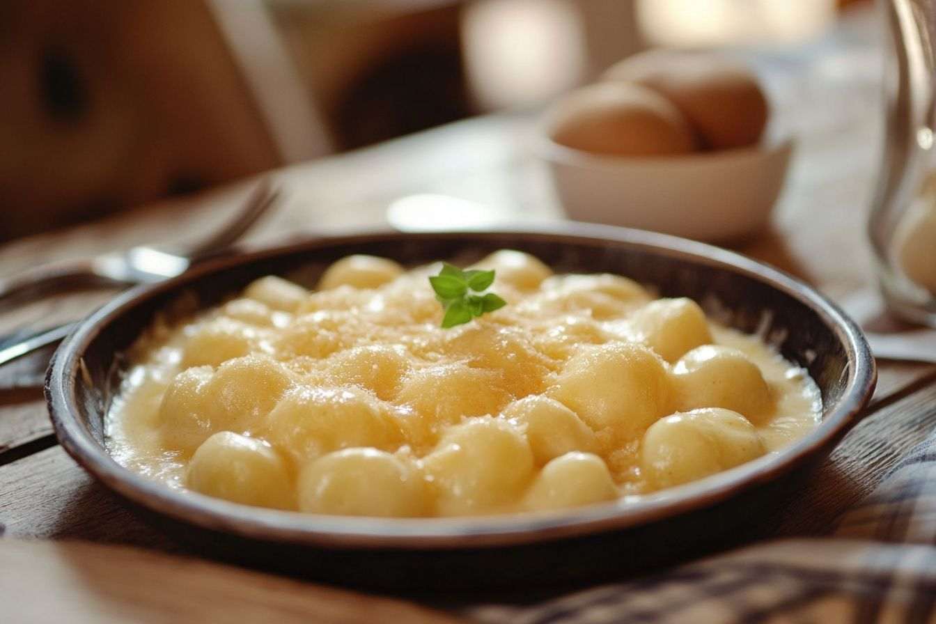 Sauce crémeuse au cheddar sur gnocchis moelleux