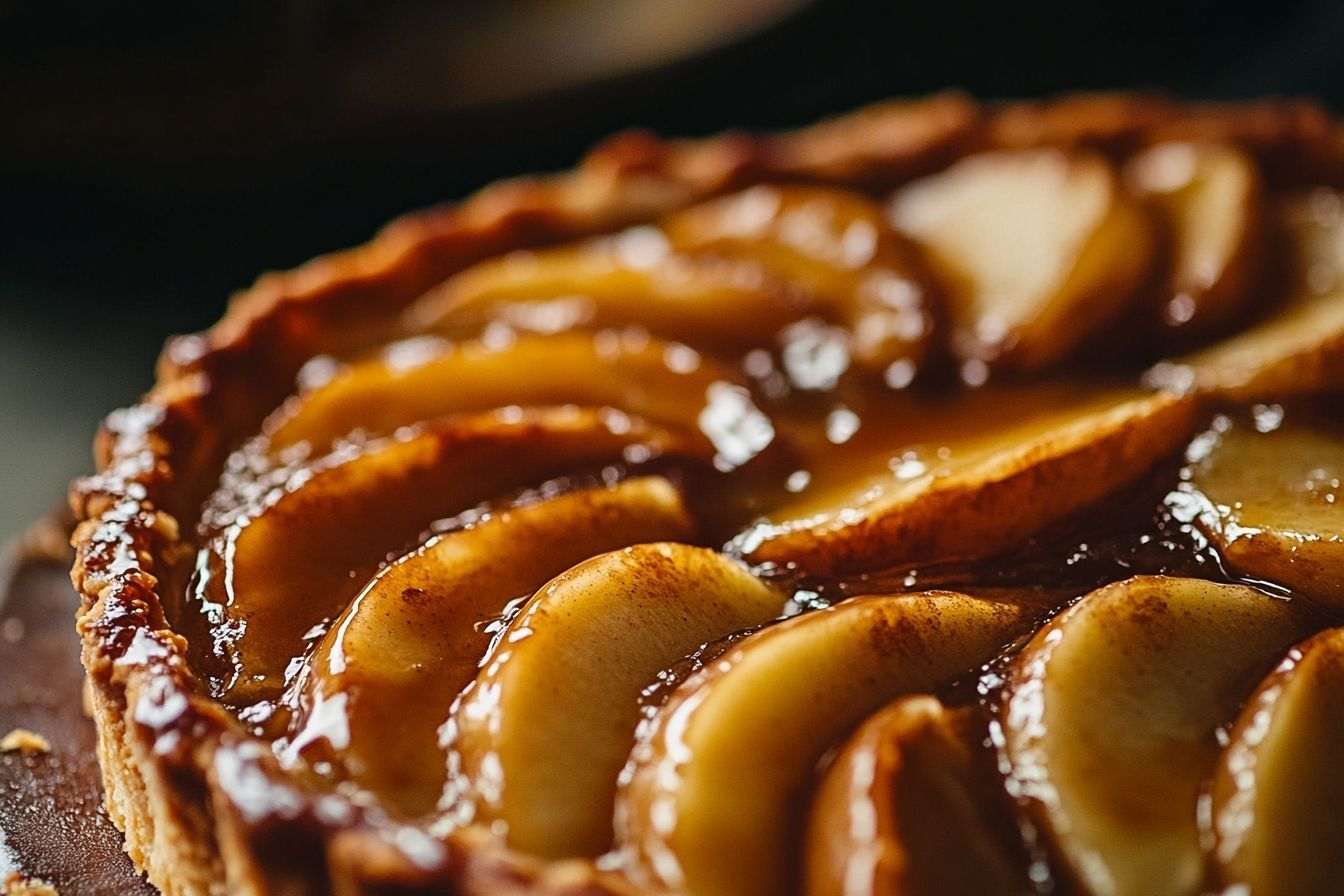 Tarte aux pommes caramélisée en gros plan