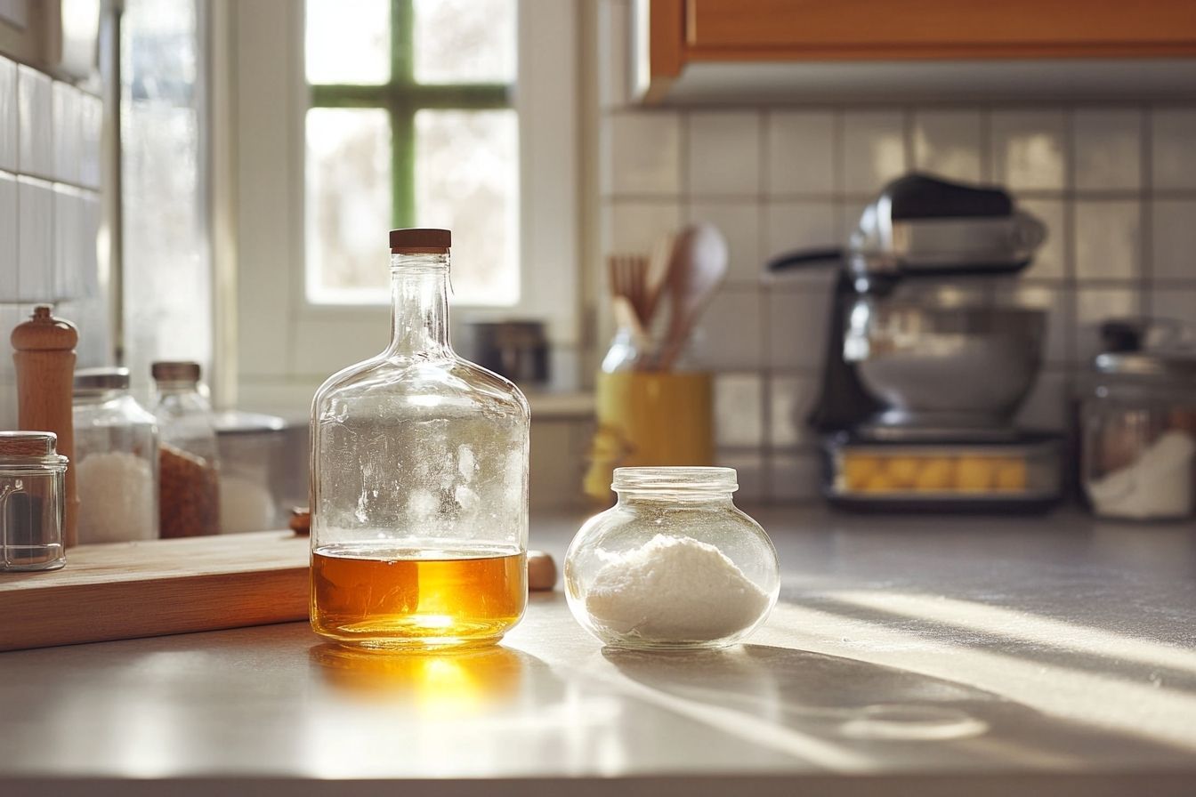 Arrangement artistique de vinaigre et bicarbonate