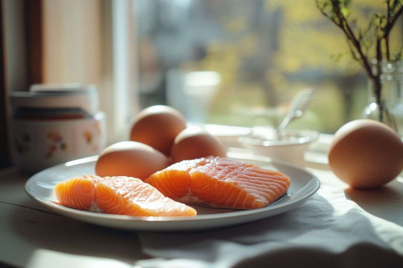 Fenêtre ensoleillée avec aliments riches en vitamine d