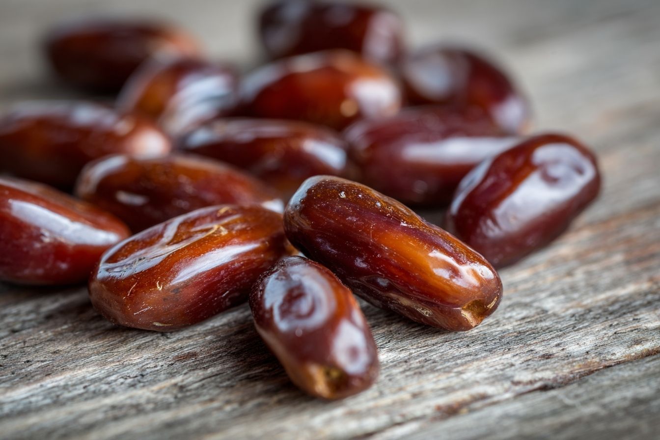 Gros plan de graines de dattes brillantes