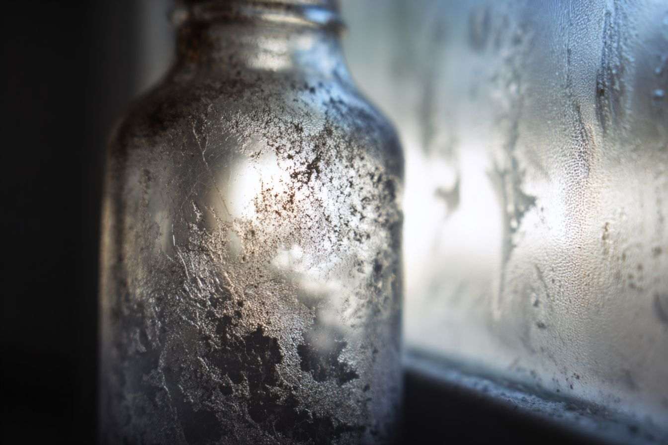 Texture givrée sur bouteille en verre