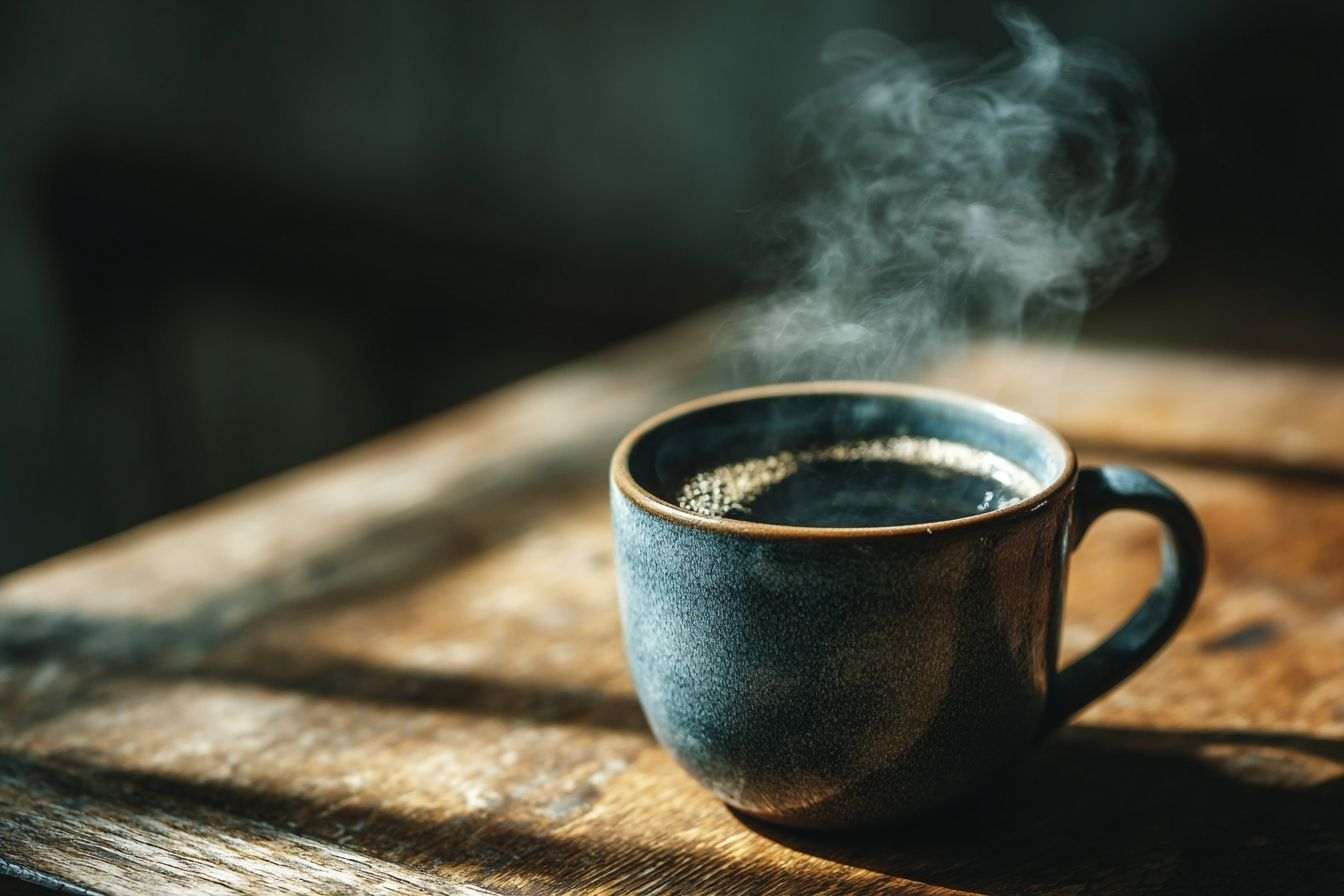 Tasse de café long black fumante