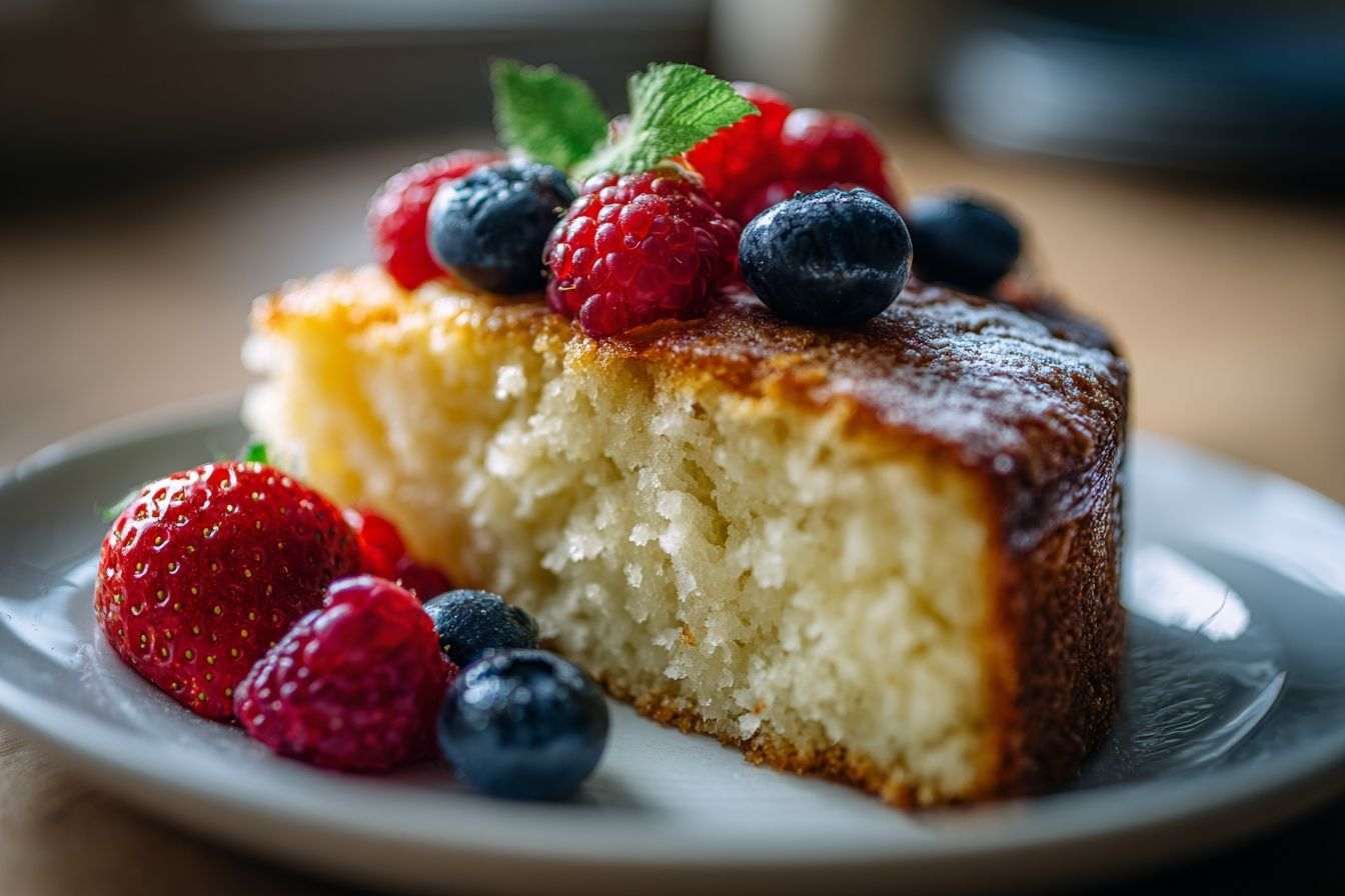 Tranche de gâteau au yaourt avec baies fraîches