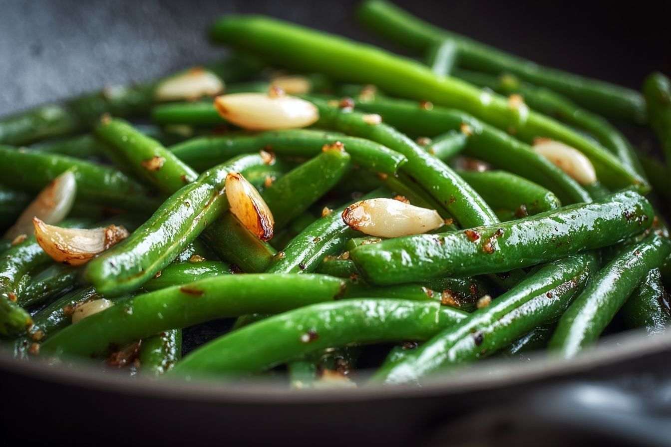 Haricots verts sautés avec ail doré