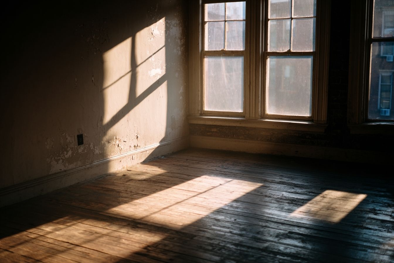 Chambre vide baignée de lumière