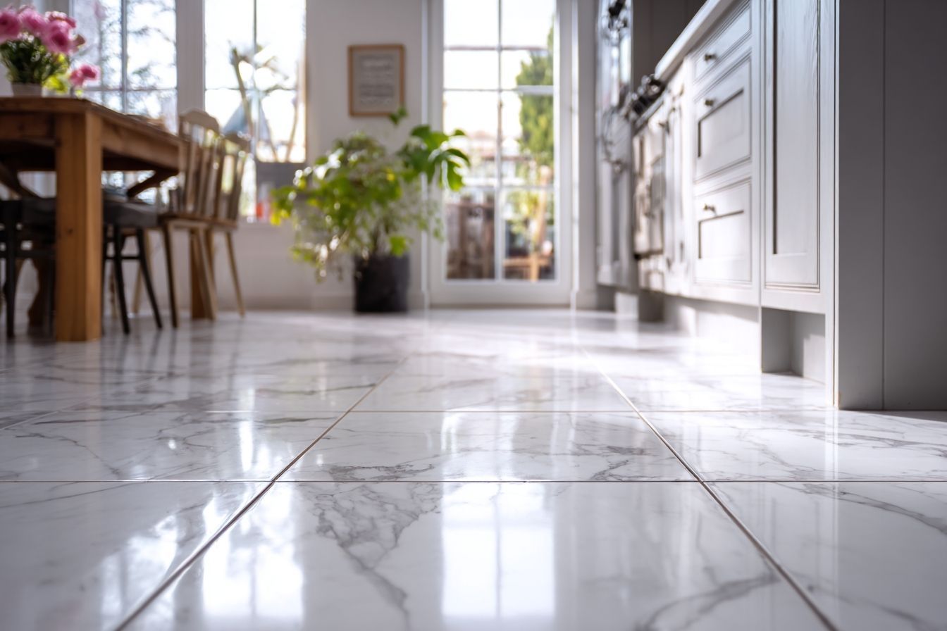Cuisine moderne avec carrelage en porcelaine Élégant