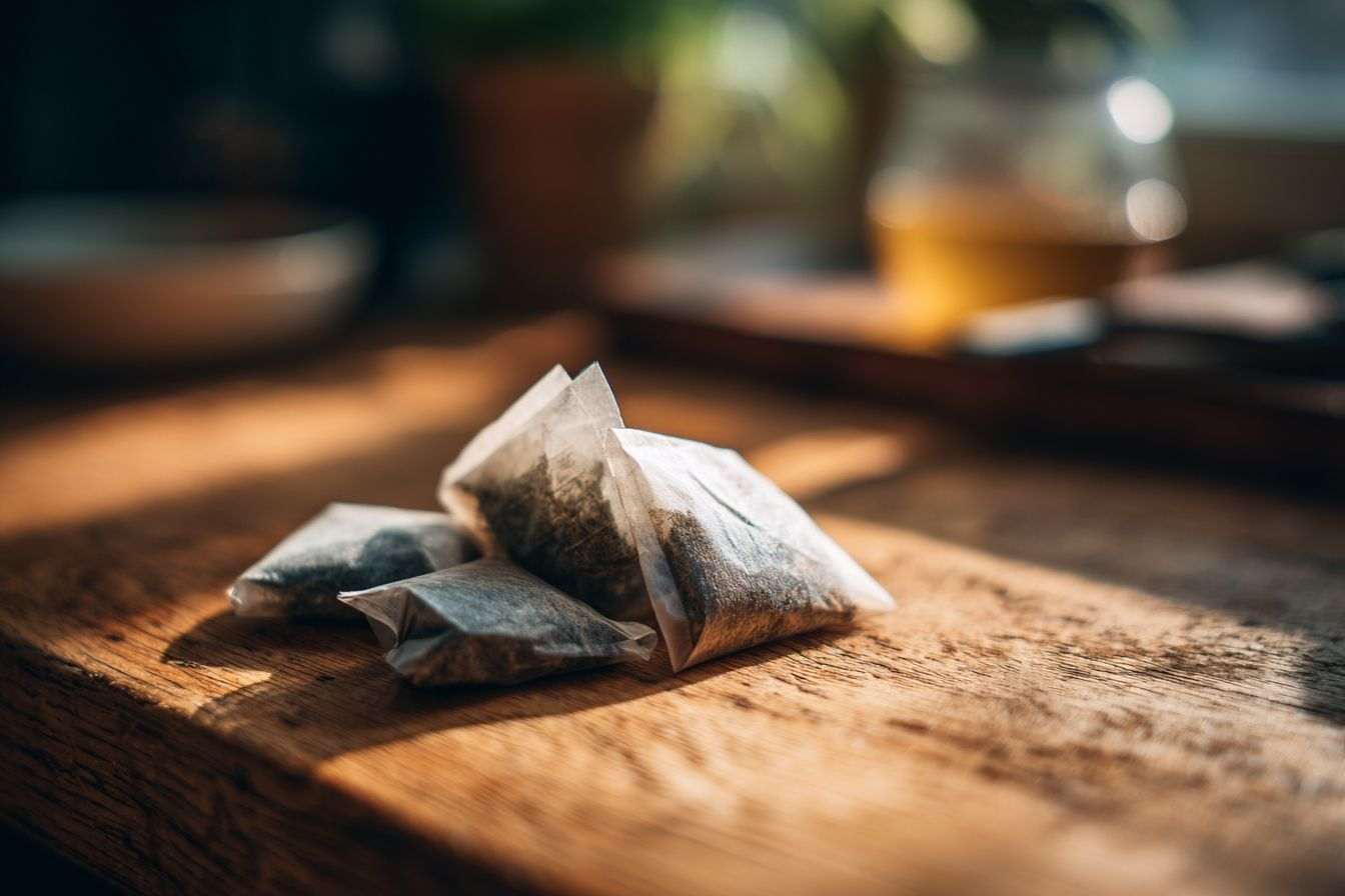 Gros plan sur des sachets de thé usagés