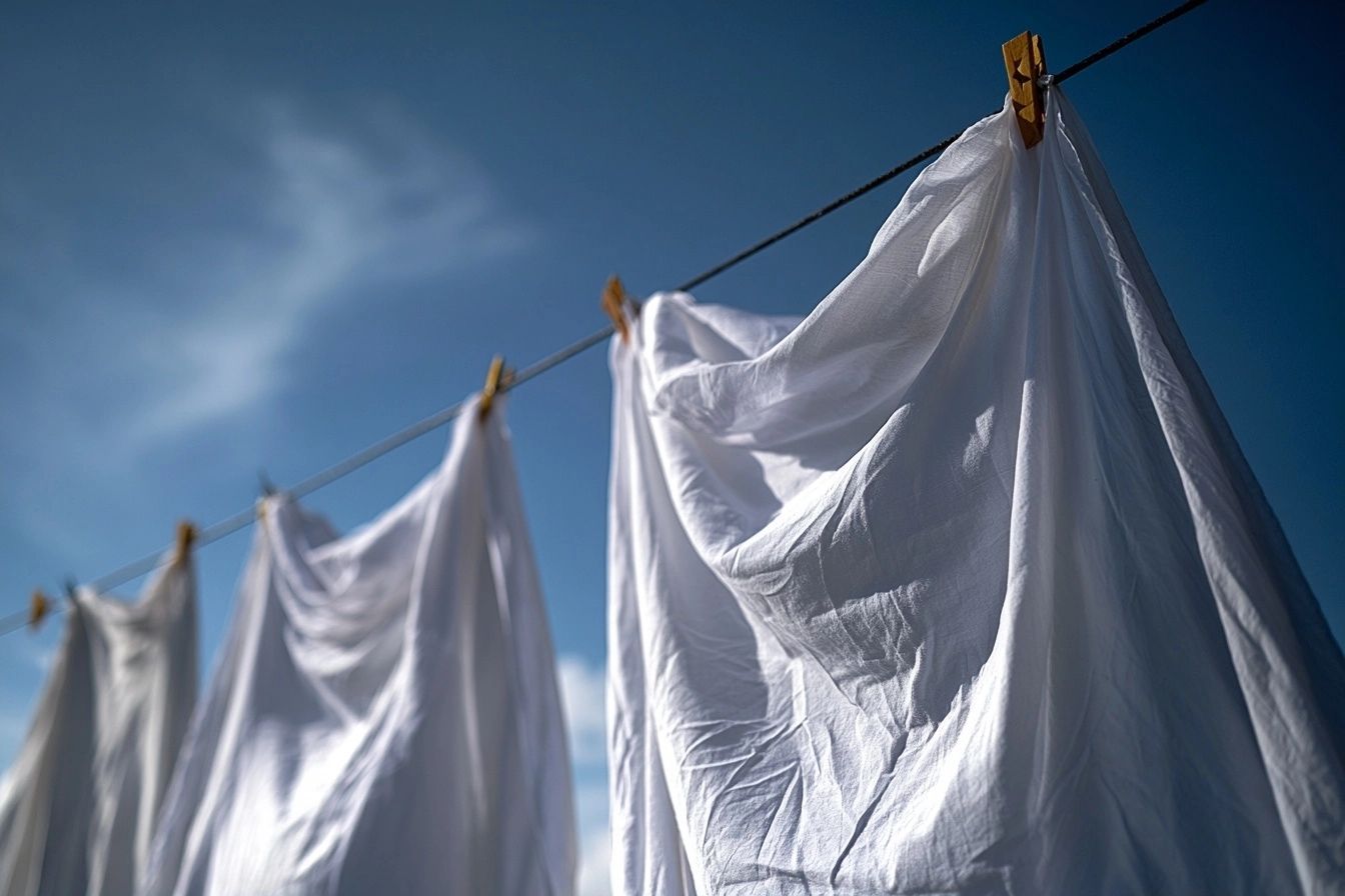 Draps fraîchement lavés au soleil