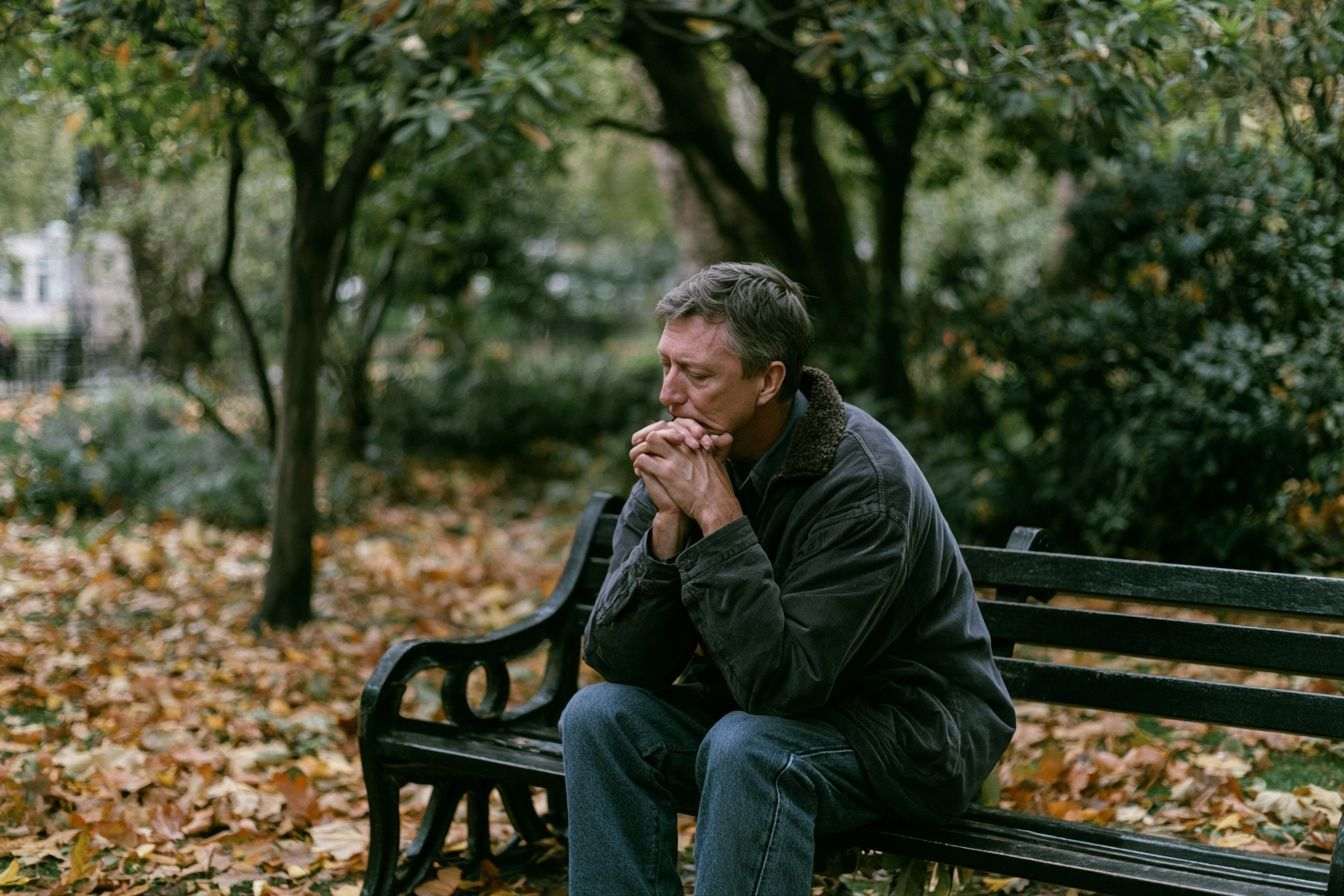 Homme fatigué sur un banc