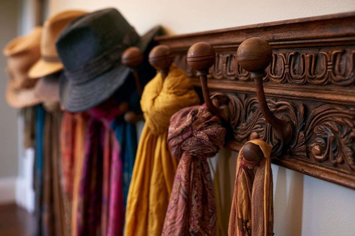 Porte manteau vintage aux détails sculptés